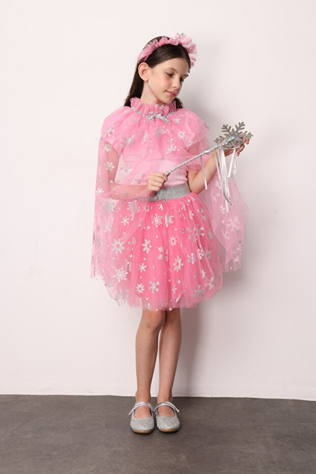 Fuchsia Snowflake Printed Girl's Tulle Skirt - Pauline