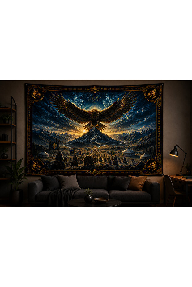 Central Asian Turkish Mythology Themed Wall Cloth Wall Tapestry Thick and High-Quality Fabric