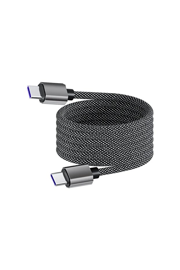 كابل شحن سريع مغناطيسي من النوع C إلى C بطول 1 متر، كابل بيانات USB C إلى Type C مضفر، يدعم الشحن السريع USB PD بقوة 65 واط.
