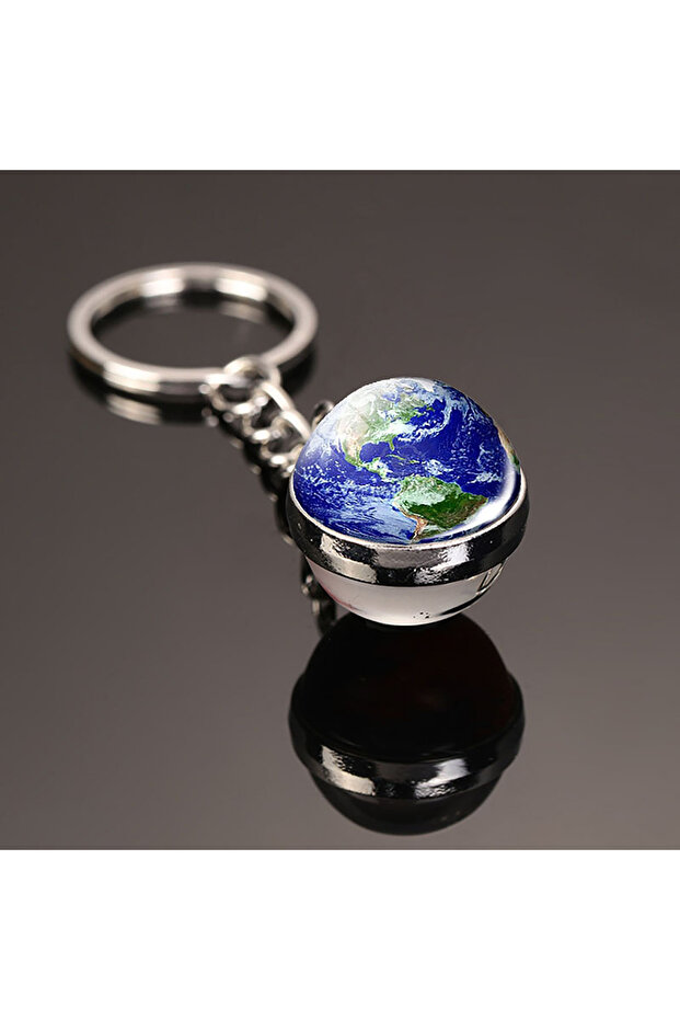 سلسلة مفاتيح A-Earth مضيئة على شكل نجمة من الكون، قلادة الأرض ضمن النظام الشمسي، نيبولا المجرة، زجاج مزدوج الجوانب