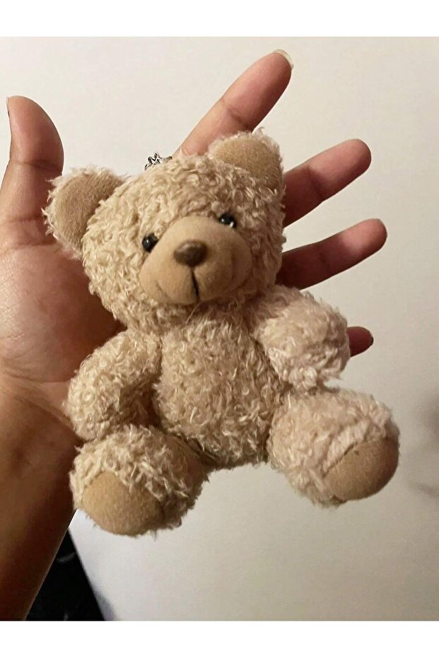 khaki Cartoon Plush Bear Keychain Cute Fluffy Stuffed Animal Key Ring Pendant Furry Wallet Backpack