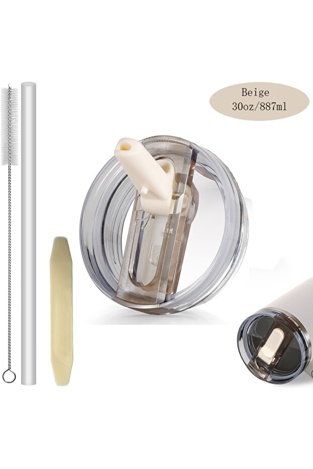 Beige 30oz Flip Straw Lid for Stanley 2.0 Tumbler Leak Proof Lid Replacement No Spill Cover for Stan