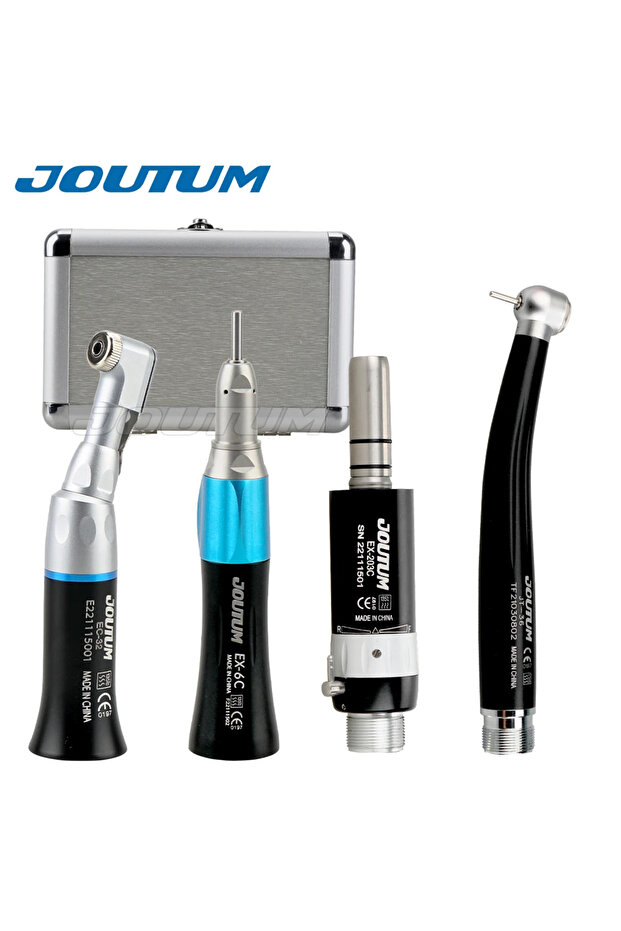 2Holes Black Kit Dental High & Low Speed Handpiece Kit Straight Contra Angle Single Water Spary Air