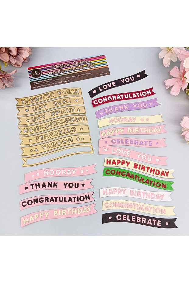 Banner Set Banner Set Metal Cutting Die Cut Golden Dies for Gift Paper Craft Handmade Card Making DI
