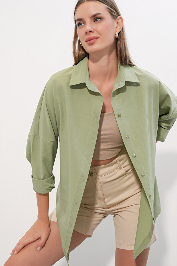 3900 Oversize Long Basic Shirt - Khaki