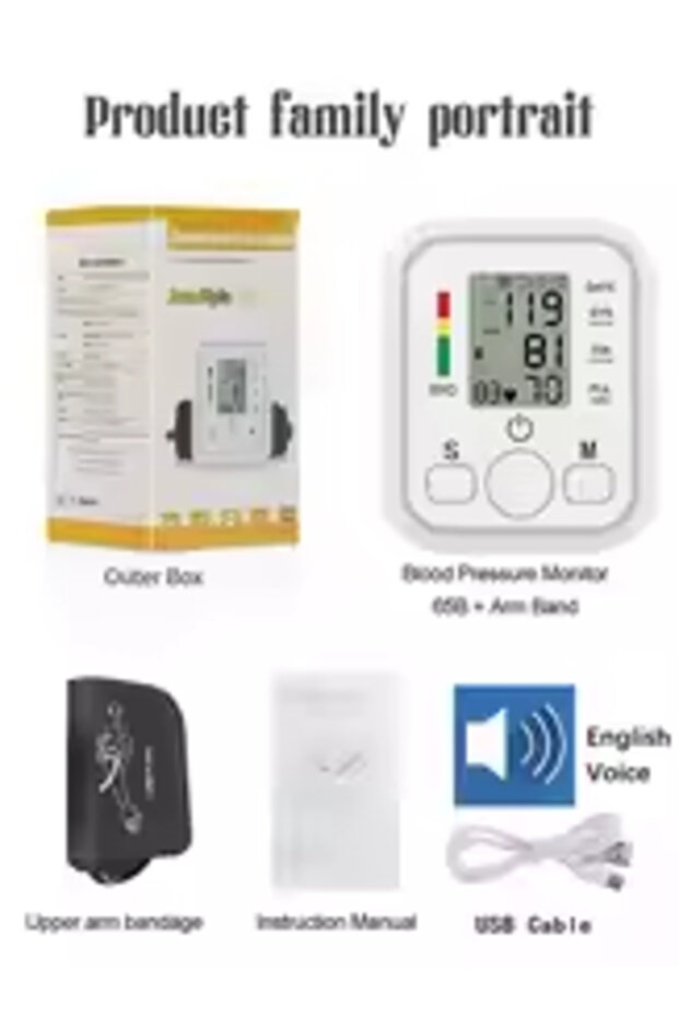 English Voice USB USB Digital Arm Blood Pressure Test Kit Cuff Sensor Monitor BP Automatic Pressure