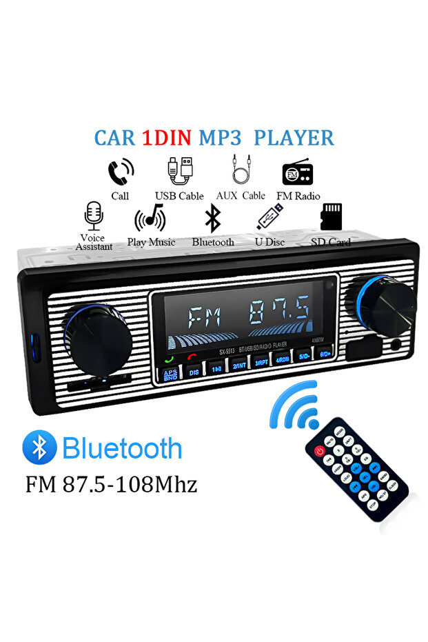 Hippcron Car Radio 1 DIN Stereo FM Bluetooth MP3 Audio Player Cellphone Handfree Digital USB/SD W...