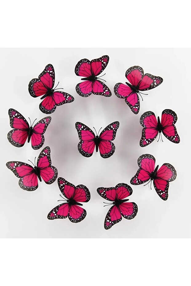 Rose red 10pcs 3D Monarch Butterfly Sticker Fake Butterflies for Crafts Artificial Butterfly Wall De