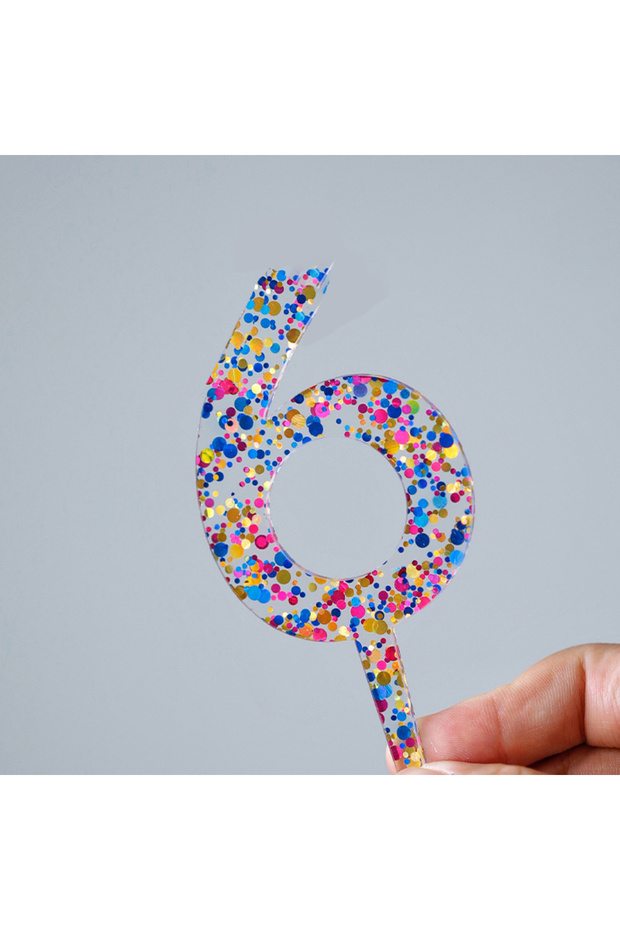 Length 16cm 6.29in Acrylic 6 3.4 inch Acrylic Number Cake Topper Colorful Glitter Digital 0-9 for Ki