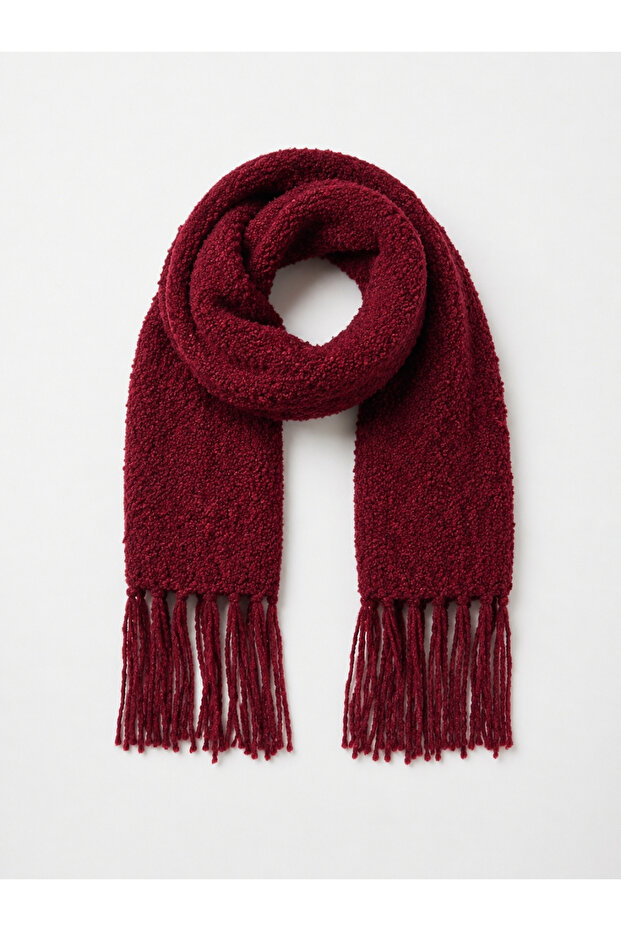 Large Size Soft Boucle Knitted Scarf Women's Burgundy