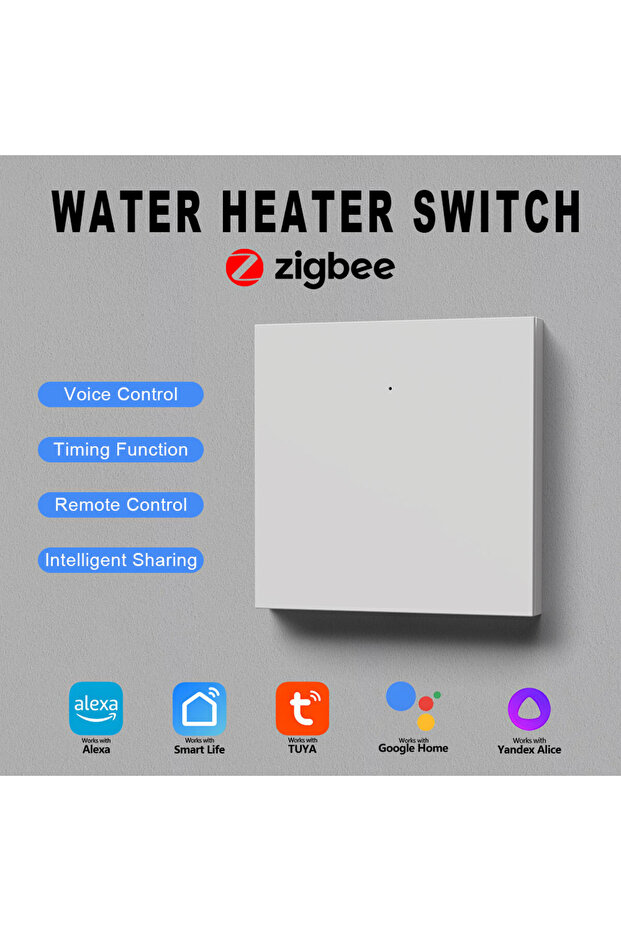 سخان مياه بتقنية Zigbee، يعمل بجهد 110-240 فولت، معيار الاتحاد الأوروبي، طراز 108DZN-WHITE-40A، مزود بمفتاح زر كبير وجهاز تحكم عن بعد ومؤقت.