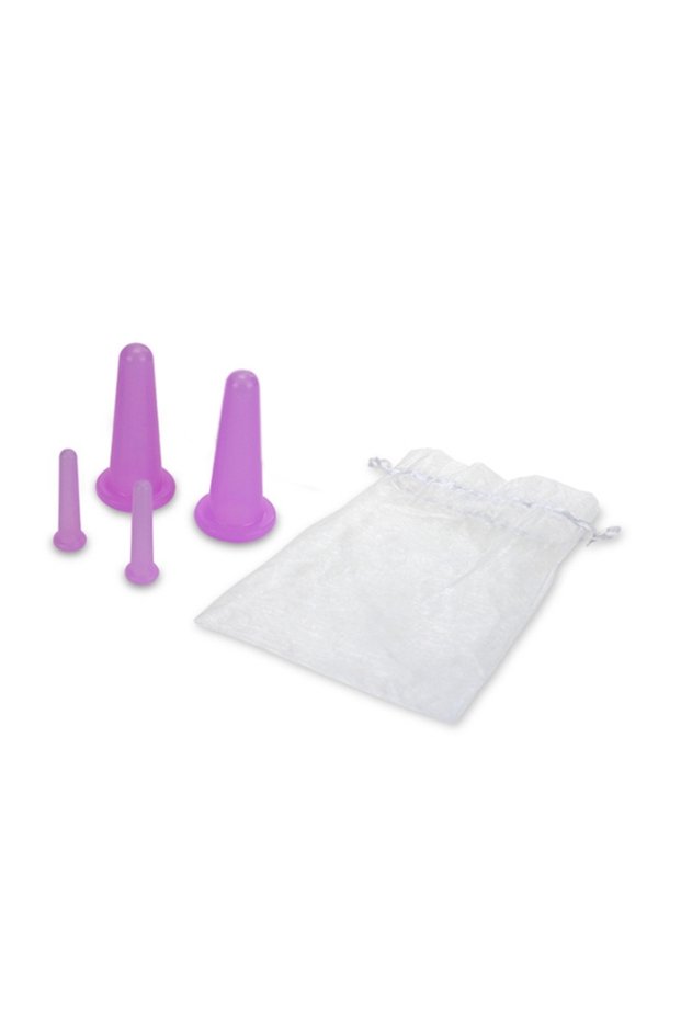 Purple 4 Pcs Silicone Facial Cupping Set Vacuum Massage Cup Kit Natural Silicone Facial Massage Cup