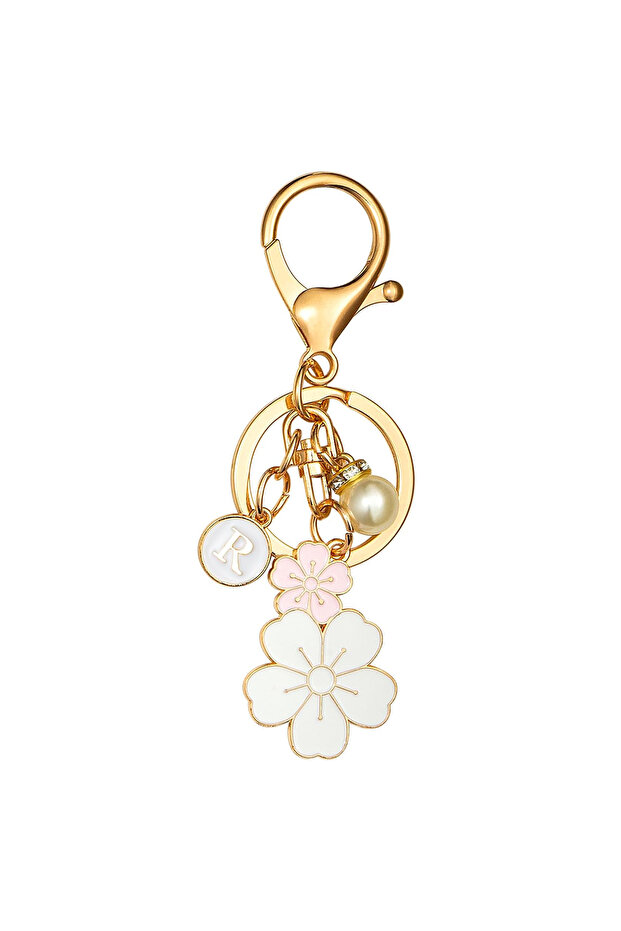 R Cute Flower Keychain, Initial Key Pendant, Ladies' Gift Band, Keychain Ring, Wallet Pendant, Handb