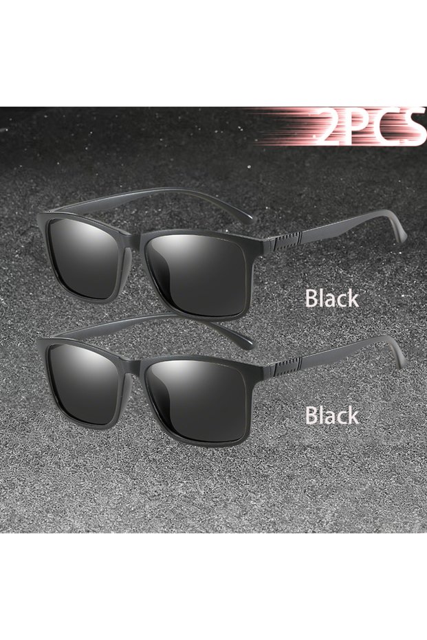 2PCS-2Black 1-2PCS Luxury Men Sunglasses Fashion Vintage Square Ultra Light Frame Driving Fishing Su