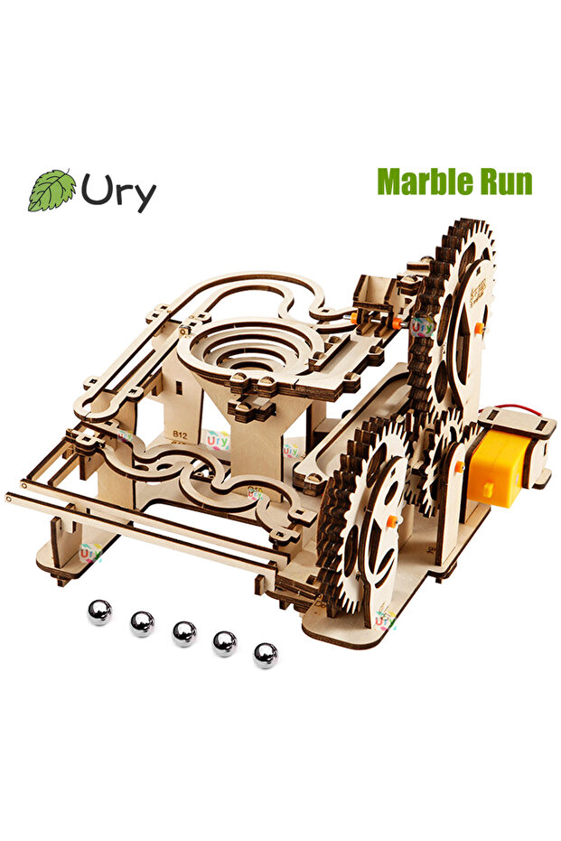 TMQ002 With Box Ury 3D Wooden Puzzles Electric Catapult Track Device Marble Run Set Mechanical Model