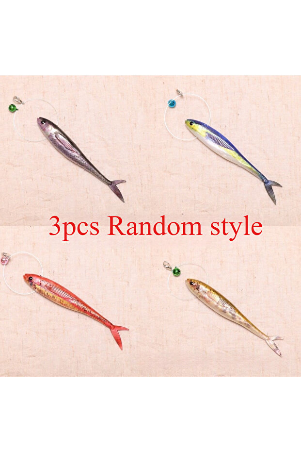 3pcs Random style 2pcs/3pcs Simulation Fish Cat Toy Teasing Stick Teasing Interactive 3D Silicone Fi