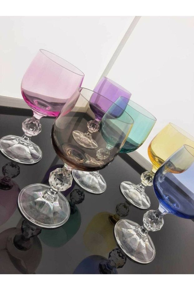 Set of 6 Hand Decorated Colorful Coffee Cups, Goblets, Bohemia Glass Water Cups