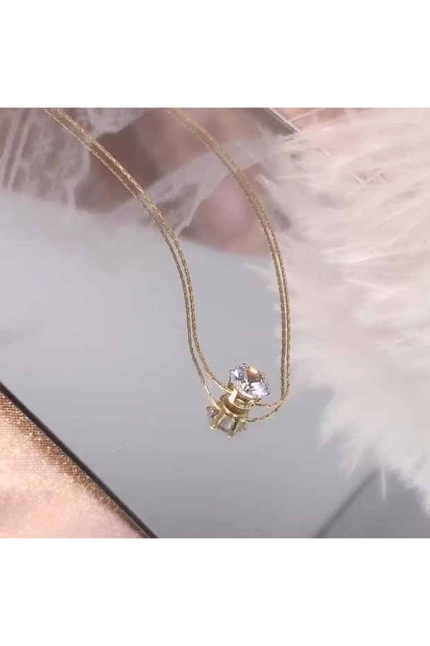 40cm Gold-color Peri'sbox Dainty Minimalist Solitaire Zircon Charm Necklace Anti Tarnish Stainless S