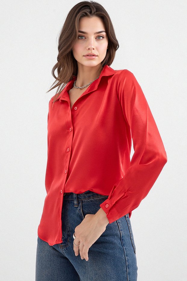 Women's Draped Satin Shirt Claret Red 1069