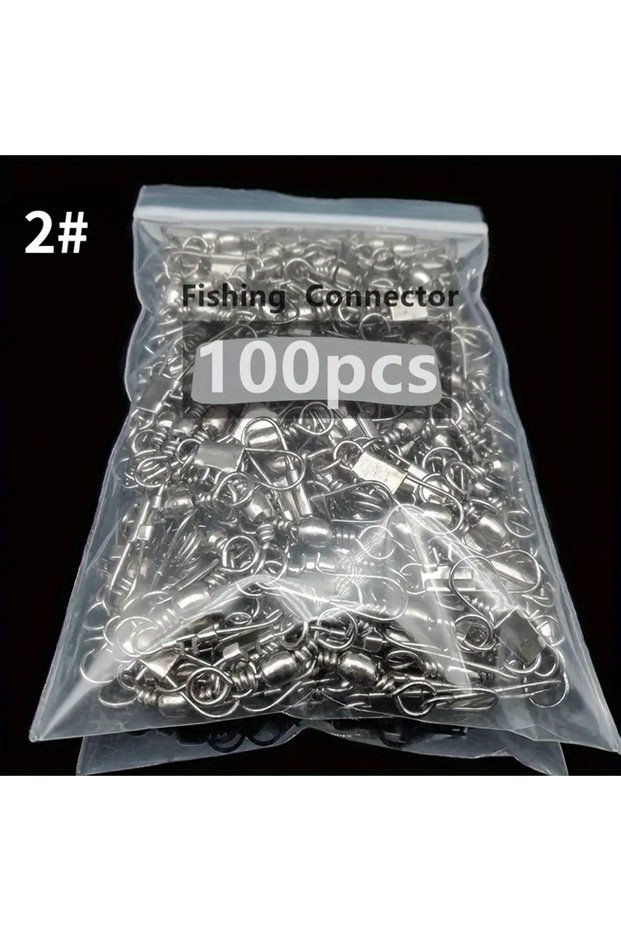 2 JSFUN 5 Size 100pcs/Pack Swivels Fishing Connector Pin Bearing Rolling Swivel Snap Fastlock Clips