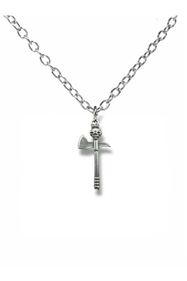 Skull Figured Axe Necklace – Zamak Plated Unisex Gothic Accessory with 60 cm Chain