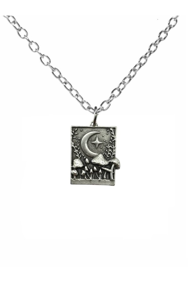 Gothic Vintage Moon, Star and Mushroom Figured Necklace – Unisex Fantastic Accessory with 60 cm Chain