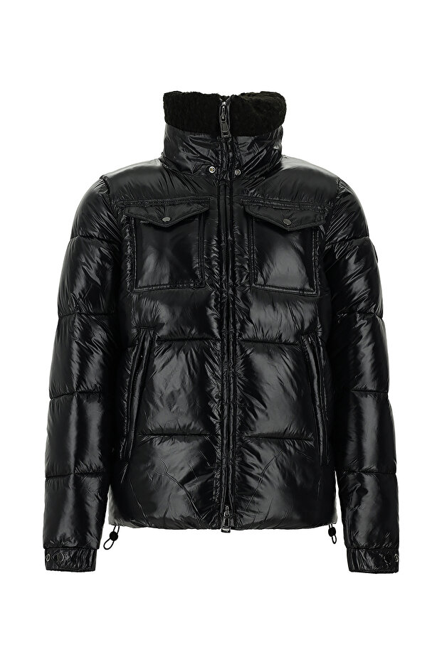 Sherpa Detailed Hooded Sports Inflatable Jacket