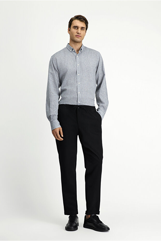 7 Drop Slim Fit Slim Fit Lycra Classic Fabric Trousers with Elastic Waist and Drawstring