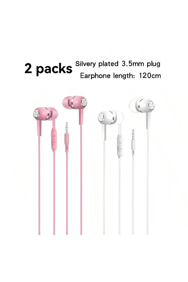 pink and white 1-8pcs 3.5mm Wired Headphones In Ear Wired Earphones with Microphone Bass HiFi Stereo