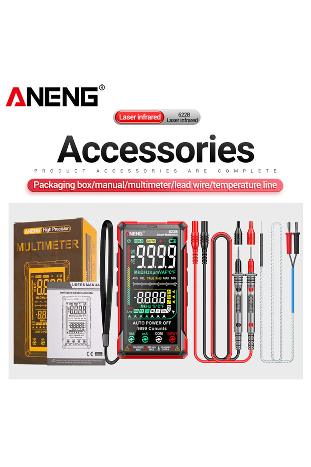جهاز قياس متعدد الوظائف ANENG 622B ذكي واحترافي بـ 9999 عداد، مقياس جهد تيار متردد/مستمر، جهاز اختبار التيار
