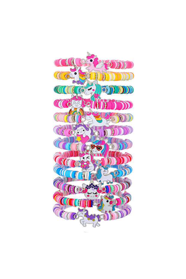 12pcs mix Unicorns 12Pcs/set Unicorn Dinosaur Butterfly Elastic Heishi Clay Bead Bracelets for Kids