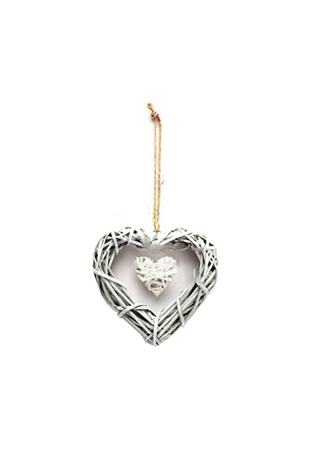 Grey Chic Wicker Hanging Hearts Gray White Artificial Rattan Wreaths DIY Heart Wicker Wedding Birthd
