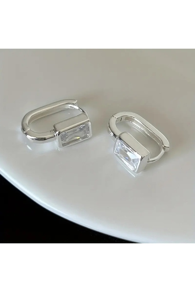 as pictures E3384 Huitan Fashion Contracted Rectangular Cubic Zirconia Hoop Earrings for Women Silve