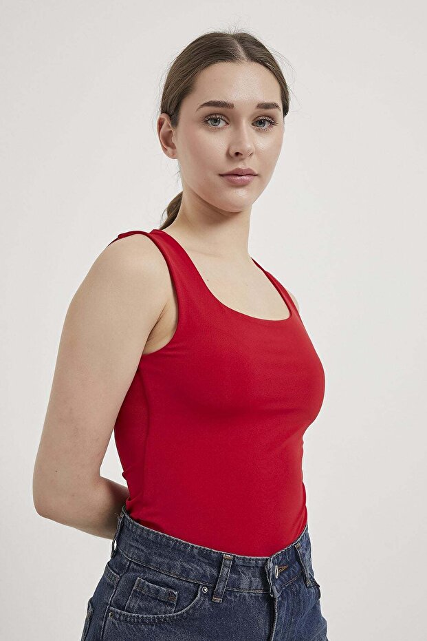 Square Neck Strap Snap Fastener Flexible Bodysuit