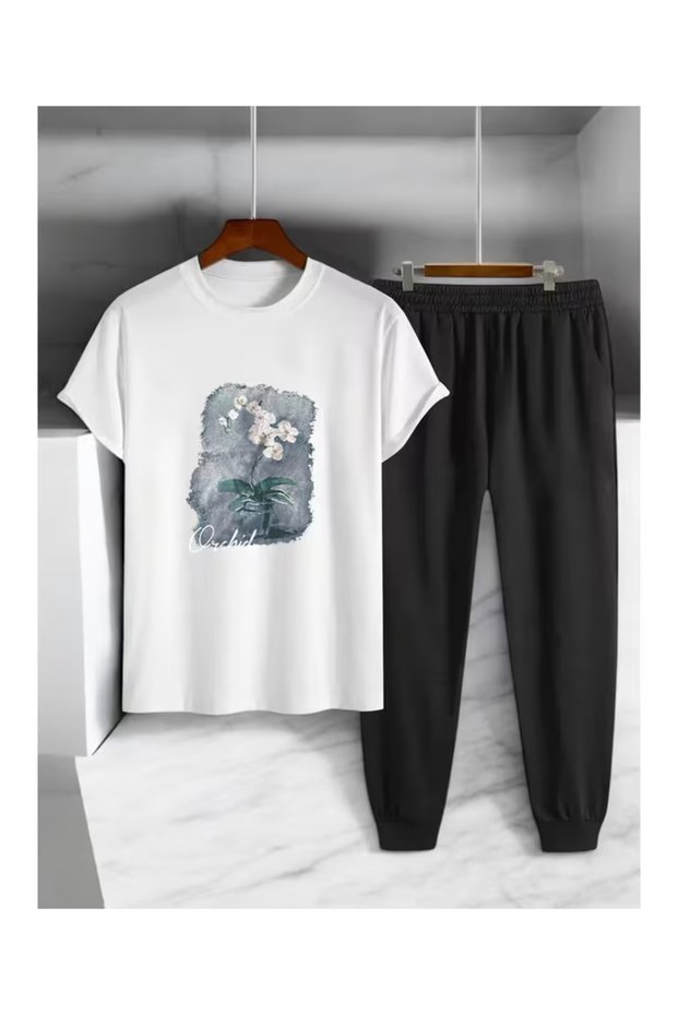 Hanangiyim Unisex Oversize Ultra Comfortable Summer Casual Short Sleeve T-Shirt Sweatpants Set Sportswear Basic