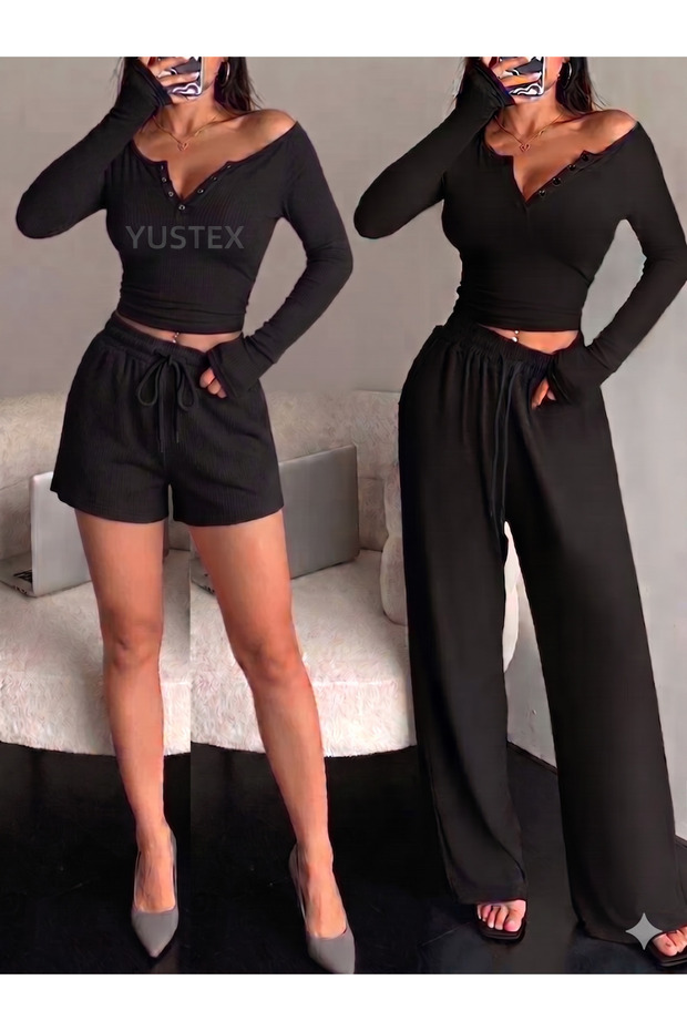 Women's 2-Piece Sweatpants and Shorts Set - Seasonal Comfortable Fit Casual Combination Oversize