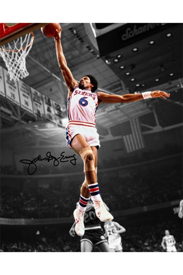 Alayra Framed Julius Erving Cradle Dunk Signed Photo Autograph Print Wall Art Home Decor