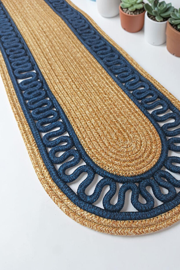 مفرش طاولة مزخرف باللون البيج والأزرق مقاس 35 × 100 سم، مفرش طاولة أنيق لطاولة القهوة، إكسسوار مزخرف لأدوات المائدة