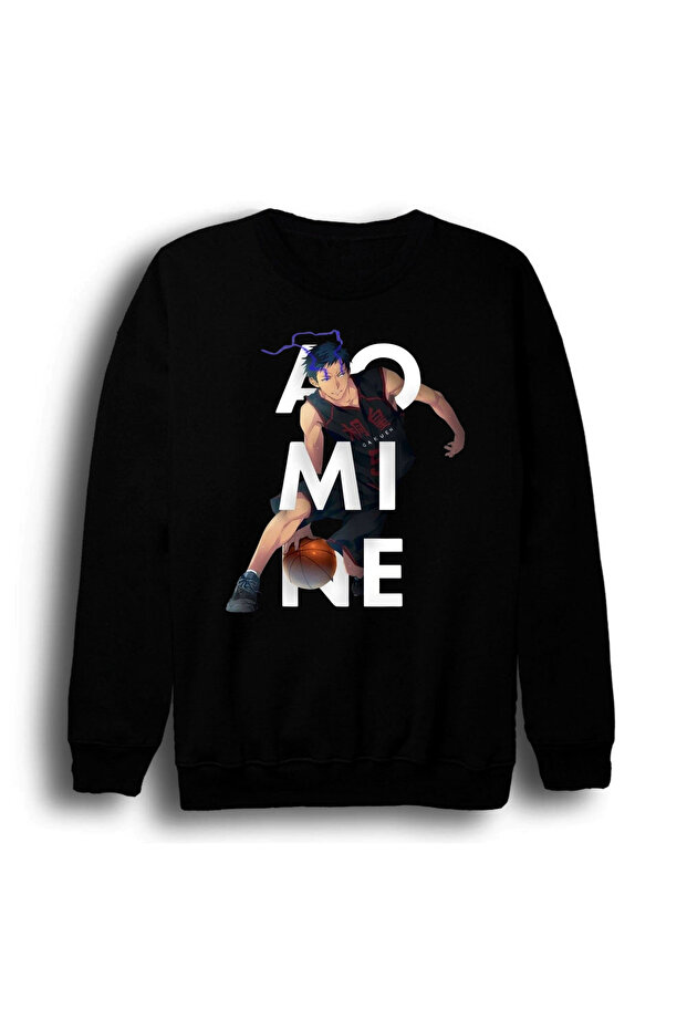 Kuroko No Basket - Daiki Aomine - Anime Printed Unisex 100% Cotton Black Crew Neck Sweatshirt