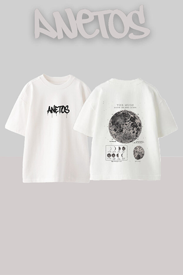 Moon Chart Design Back Printed Cotton White Oversize T-Shirt