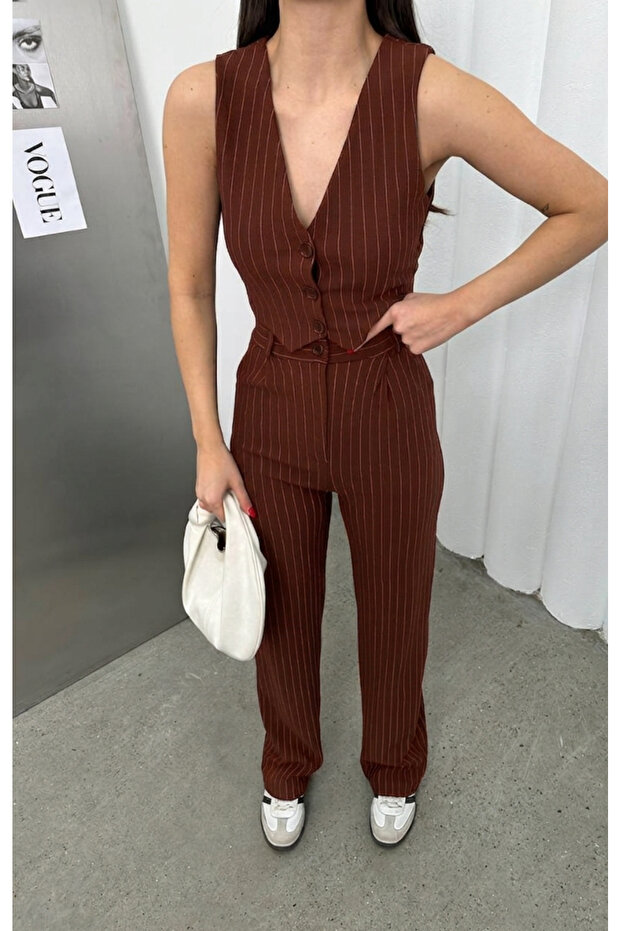 Women's Striped Vest Trousers Set
