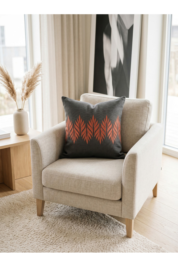 Premium Special Series Cushion Cover with Embroidery Detail on Woven Linen