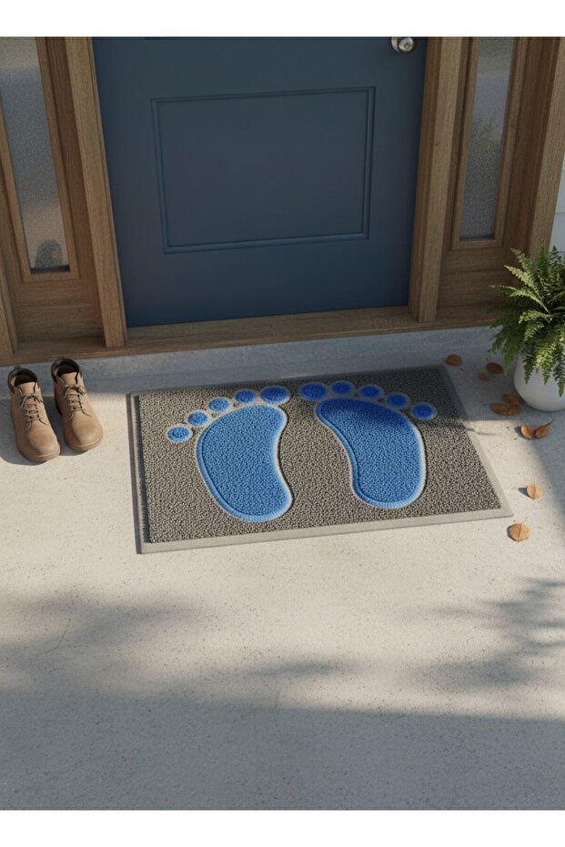 Gray - Blue Hygienic Curly Mat 40X60 cm - Moisture Absorbing Door Mat