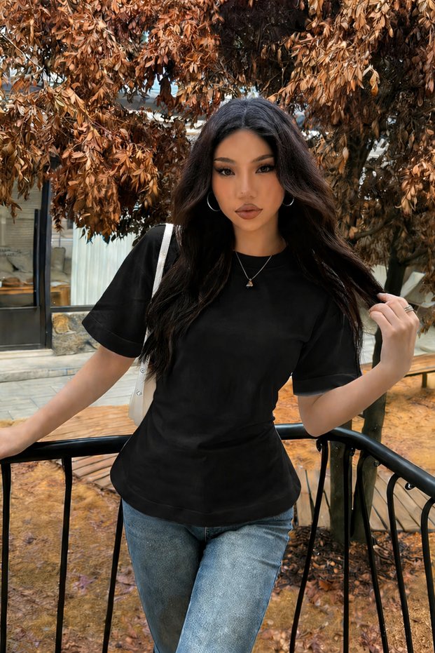 Women's Fit Look Lace-Up Design T-Shirt