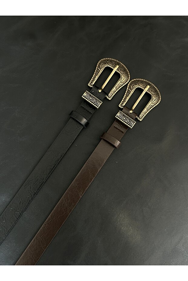 2-Pack Marvel Classic Patterned Women's Antique Gold Buckle Belt