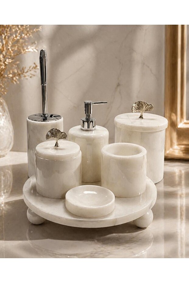 7 Piece Luxury Bathroom Set with Marble Ball Base Stand