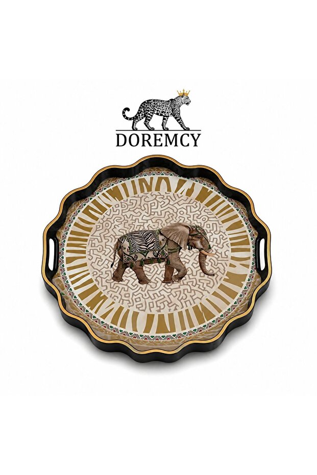 Luxury Glass Surface Presentation Tray 38 cm - Tea and Coffee Serving Tray - Decorative Round Tray with Gold Detail