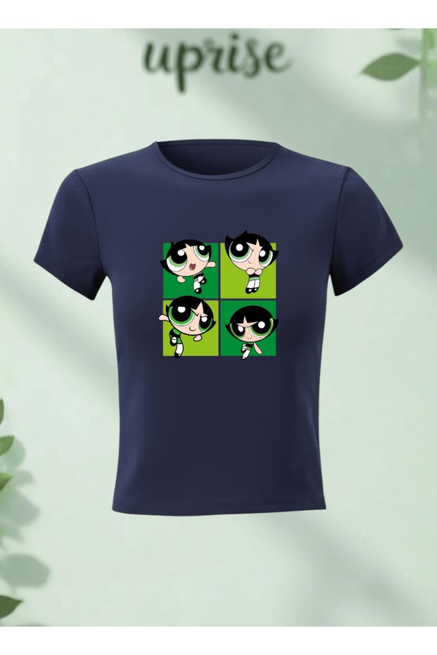 Buttercap Powerpuff Girls Printed Cotton Lycra Body Tee Crop T-Shirt