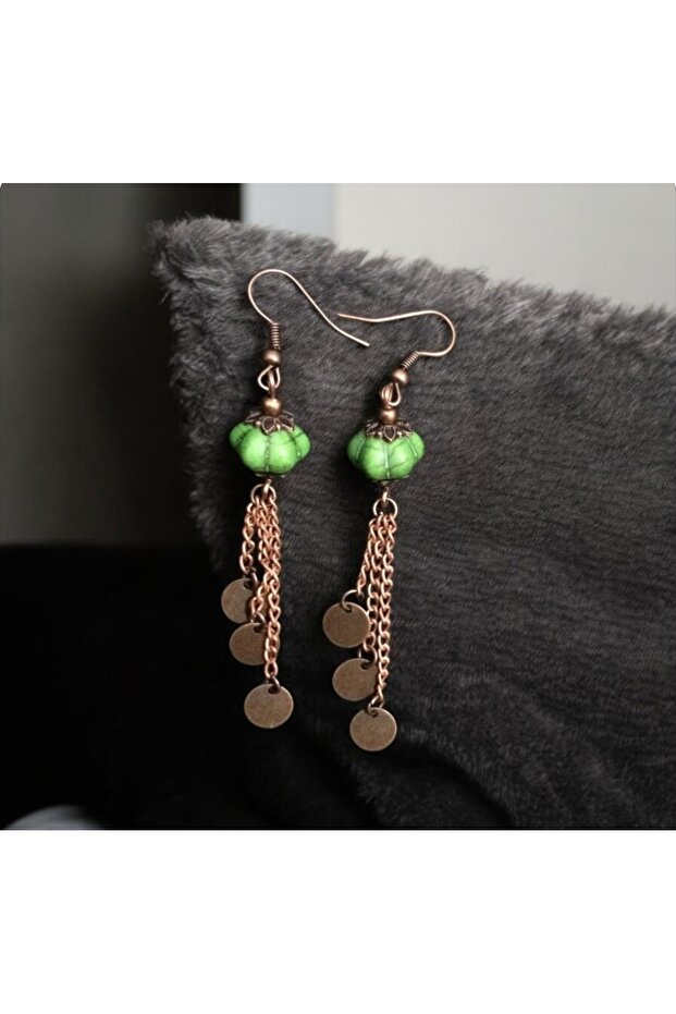 Authentic Hand Made Earrings with Green Natural Stone