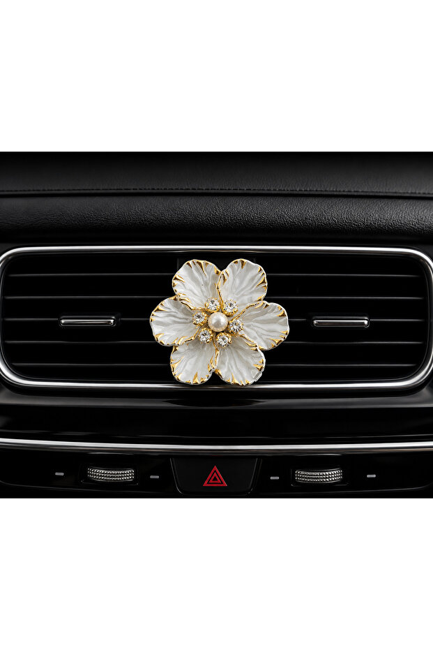 White Pearl Detailed Gold Flower Car Interior Air Conditioning Ornament